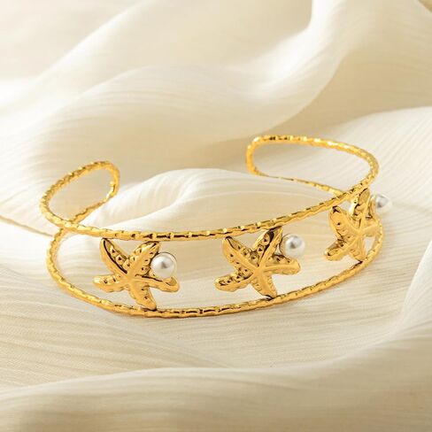Gold Starfish Shell Coach Cuff Bangle for Women Ocean موضوع السوار الصيفي المجوهرات in Kuwait