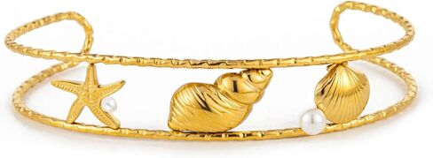 Gold Starfish Shell Coach Cuff Bangle for Women Ocean موضوع السوار الصيفي المجوهرات in Kuwait
