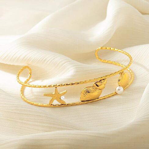 Gold Starfish Shell Coach Cuff Bangle for Women Ocean موضوع السوار الصيفي المجوهرات in Kuwait