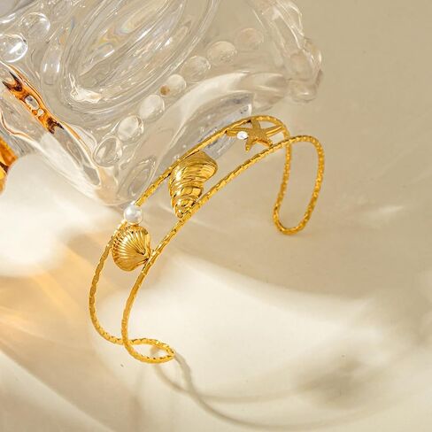Gold Starfish Shell Coach Cuff Bangle for Women Ocean موضوع السوار الصيفي المجوهرات in Kuwait
