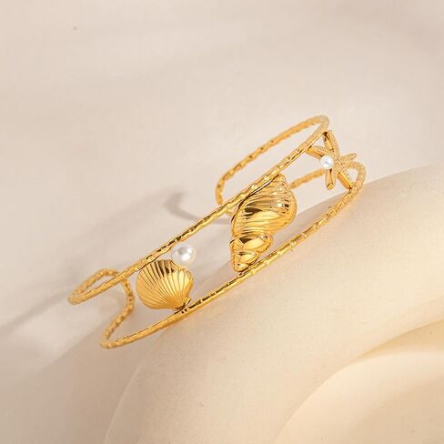 Gold Starfish Shell Coach Cuff Bangle for Women Ocean موضوع السوار الصيفي المجوهرات in Kuwait