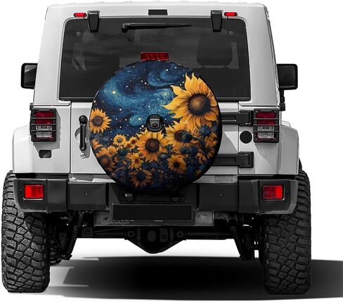 Foruidea Sunflower Starry Sky Spare Tire Cover with Backup Camera Hole Wheel Tire Cover Fit Trailer, RV, SUV and Many Vehicle 17inch in Saudi Arabia