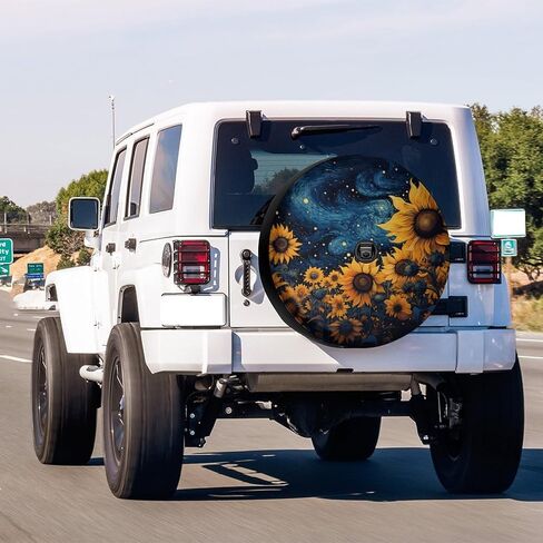 Foruidea Sunflower Starry Sky Spare Tire Cover with Backup Camera Hole Wheel Tire Cover Fit Trailer, RV, SUV and Many Vehicle 17inch in Saudi Arabia