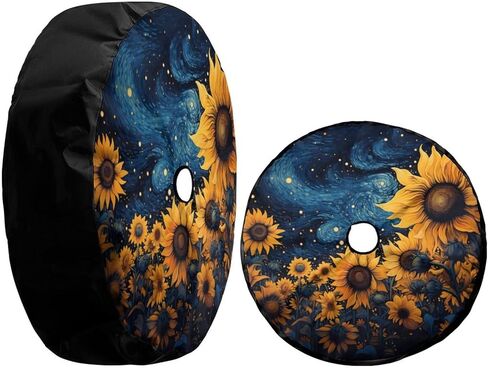 Foruidea Sunflower Starry Sky Spare Tire Cover with Backup Camera Hole Wheel Tire Cover Fit Trailer, RV, SUV and Many Vehicle 17inch in Saudi Arabia