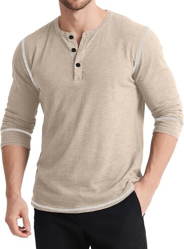 Men's Casual Henley Shirts Long Sleeve Basic Tee Vintage Button Henley Soild T-Shirts for Men in Saudi Arabia
