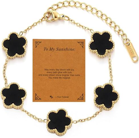 18K Gold Plated Five Leaf Clover Bracelet for Women Stainless Steel Lucky Charm Adjustable Chain Dainty Jewelry Gift for Birthday Anniversary in Saudi Arabia