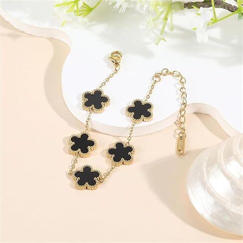 18K Gold Plated Five Leaf Clover Bracelet for Women Stainless Steel Lucky Charm Adjustable Chain Dainty Jewelry Gift for Birthday Anniversary in Saudi Arabia