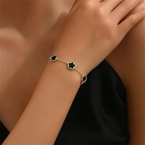18K Gold Plated Five Leaf Clover Bracelet for Women Stainless Steel Lucky Charm Adjustable Chain Dainty Jewelry Gift for Birthday Anniversary in Saudi Arabia