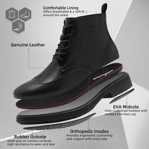 Men's Orthopedic Leather Wingtip Boots: Comfortable Arch Support Plantar Fasciitis Tuxedo Business Dress Oxfords, Flat Feet Orthotics Casual Walking Mid Top Ankle Boots for Foot and Heel Pain Relief in Kuwait