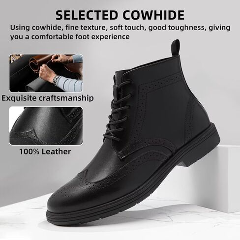 Men's Orthopedic Leather Wingtip Boots: Comfortable Arch Support Plantar Fasciitis Tuxedo Business Dress Oxfords, Flat Feet Orthotics Casual Walking Mid Top Ankle Boots for Foot and Heel Pain Relief in Kuwait