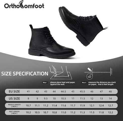 Men's Orthopedic Leather Wingtip Boots: Comfortable Arch Support Plantar Fasciitis Tuxedo Business Dress Oxfords, Flat Feet Orthotics Casual Walking Mid Top Ankle Boots for Foot and Heel Pain Relief in Kuwait