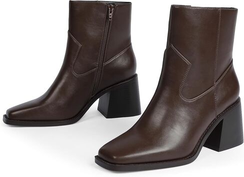 أحذية الكاحل للنساء 2.76 "مكتنزة كعب مربع مربع أخمص القدمين خريف شتاء سستة سستة الجوارب الكاحل للنساء in Kuwait