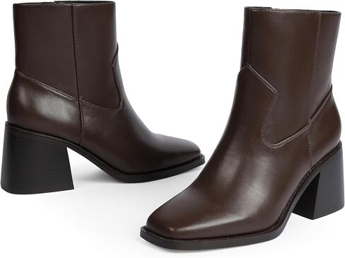 أحذية الكاحل للنساء 2.76 "مكتنزة كعب مربع مربع أخمص القدمين خريف شتاء سستة سستة الجوارب الكاحل للنساء in Kuwait