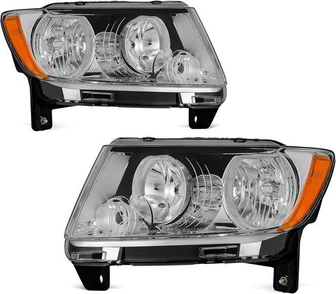 AutoSaver88 مجموعة مصباح الأماكن الأمامية متوافقة مع Grand Cherokee 1999 2000 2001 2002 2003 2004 استبدال OE المصابيح الأمامية العنبر العاكس Chrome Housing in Saudi Arabia