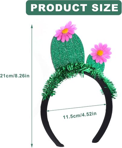 Funny Cactus Headband with Pink Flowers, Green Glitter Headband Hawaiian Headpiece Beach Summer Tropical Party Headwear Halloween Costume Cosplay Hair Accessories in Saudi Arabia