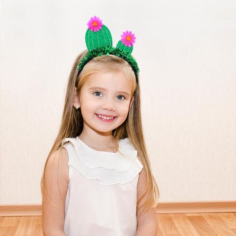 Funny Cactus Headband with Pink Flowers, Green Glitter Headband Hawaiian Headpiece Beach Summer Tropical Party Headwear Halloween Costume Cosplay Hair Accessories in Saudi Arabia