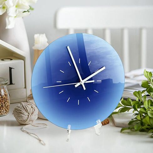VOSAREA Acrylic Wall Clock Round Tabletop Clock Sunset Wall Clock Battery Operated Blue Ocean Wall Clock Decorative Hanging Clock Silent Non-Ticking Wall Clock for Home (11.79X11.79X0.08in) in Saudi Arabia