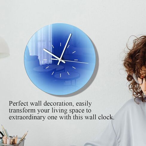 VOSAREA Acrylic Wall Clock Round Tabletop Clock Sunset Wall Clock Battery Operated Blue Ocean Wall Clock Decorative Hanging Clock Silent Non-Ticking Wall Clock for Home (11.79X11.79X0.08in) in Saudi Arabia