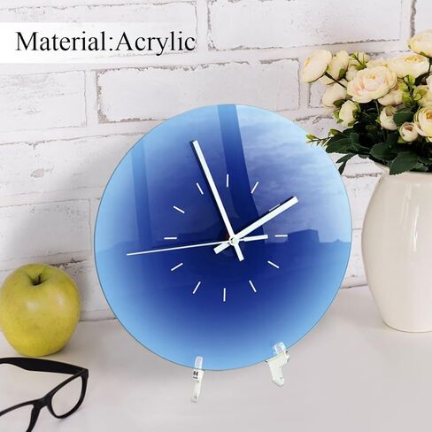 VOSAREA Acrylic Wall Clock Round Tabletop Clock Sunset Wall Clock Battery Operated Blue Ocean Wall Clock Decorative Hanging Clock Silent Non-Ticking Wall Clock for Home (11.79X11.79X0.08in) in Saudi Arabia