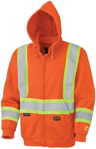 Pioneer Hi Vis Flame Resistant Safety Hoodie for Men and Women - Zip Up Black Cotton Hoodie - Pockets - Detachable Snap Hood in Kuwait