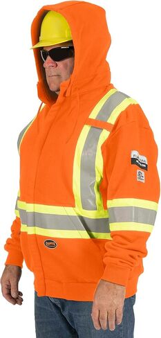 Pioneer Hi Vis Flame Resistant Safety Hoodie for Men and Women - Zip Up Black Cotton Hoodie - Pockets - Detachable Snap Hood in Kuwait