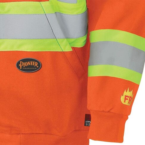 Pioneer Hi Vis Flame Resistant Safety Hoodie for Men and Women - Zip Up Black Cotton Hoodie - Pockets - Detachable Snap Hood in Kuwait