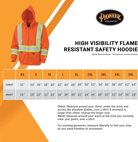 Pioneer Hi Vis Flame Resistant Safety Hoodie for Men and Women - Zip Up Black Cotton Hoodie - Pockets - Detachable Snap Hood in Kuwait