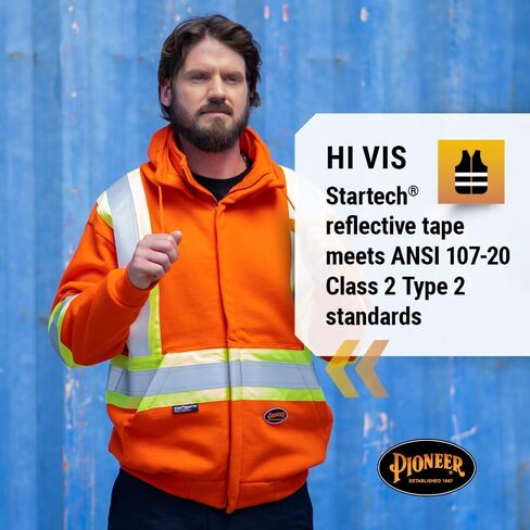 Pioneer Hi Vis Flame Resistant Safety Hoodie for Men and Women - Zip Up Black Cotton Hoodie - Pockets - Detachable Snap Hood in Kuwait