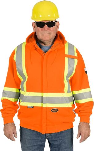 Pioneer Hi Vis Flame Resistant Safety Hoodie for Men and Women - Zip Up Black Cotton Hoodie - Pockets - Detachable Snap Hood in Kuwait