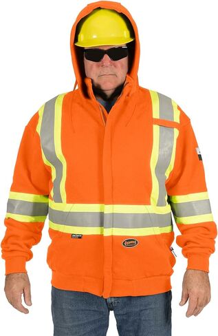 Pioneer Hi Vis Flame Resistant Safety Hoodie for Men and Women - Zip Up Black Cotton Hoodie - Pockets - Detachable Snap Hood in Kuwait