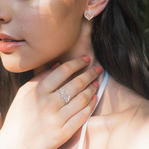 Infuseu 925 Sterling Silver Heart Ring For Women Girls ، حجم قابل للتعديل in Kuwait