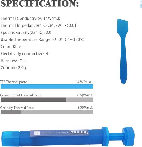 Thermalright TF8 EX 1.5g High Performance Thermal Paste 14W/m.k, Newly Upgraded High-Performance Heat Dissipation Paste for Processor/CPU/GPU/All CPU Coolers, 1.5 Grams with a Spatula Tool(TF8 1.5g) in Saudi Arabia