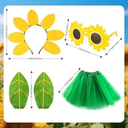 Beelittle Funny Sunflower Costume Headband Glasses Leaf Glove Tutu Performance Props for Women Halloween Festival in Kuwait