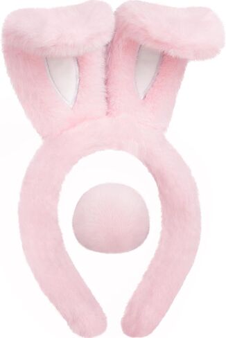 Easter Bunny Ears Beads and Tail Set ، إكسسوارات أزياء أرنب أفخم لأداء حفلات Halloween Cosplay Party in Kuwait