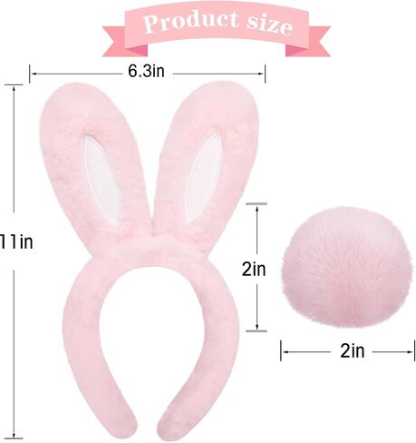 Easter Bunny Ears Beads and Tail Set ، إكسسوارات أزياء أرنب أفخم لأداء حفلات Halloween Cosplay Party in Kuwait