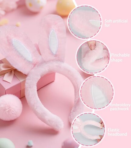 Easter Bunny Ears Beads and Tail Set ، إكسسوارات أزياء أرنب أفخم لأداء حفلات Halloween Cosplay Party in Kuwait