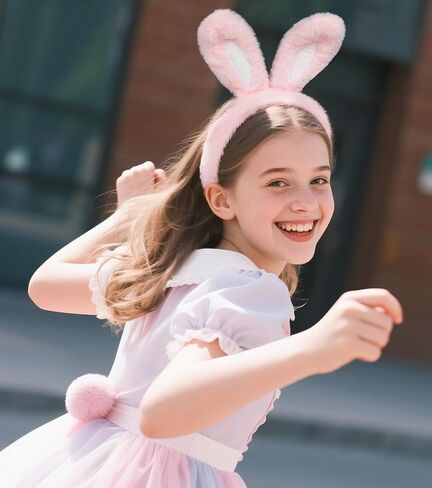 Easter Bunny Ears Beads and Tail Set ، إكسسوارات أزياء أرنب أفخم لأداء حفلات Halloween Cosplay Party in Kuwait