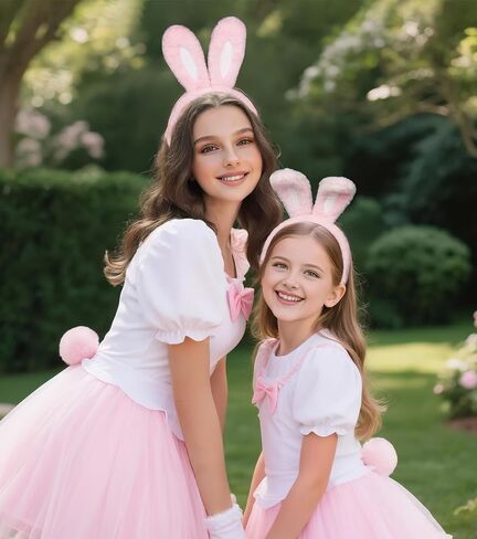 Easter Bunny Ears Beads and Tail Set ، إكسسوارات أزياء أرنب أفخم لأداء حفلات Halloween Cosplay Party in Kuwait