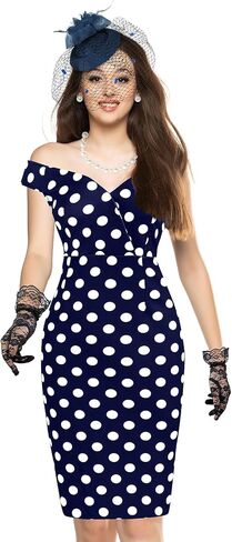 JenPen 5 Pcs Women's Vintage Polka Dot Dress Retro Pencil Dress Floral Spring Costume for Derby Tea Party Cocktail(X-Large,Elegant) in Saudi Arabia