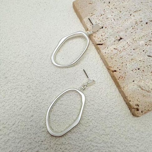 Gold Earrings for Women 14k Gold Plated Geometric Dangle Earrings Lightweight Minimalist Handmade Hammered Texture Oval Disc Drop Double-layer Big Hoop Dangle Earrings for Women in Kuwait