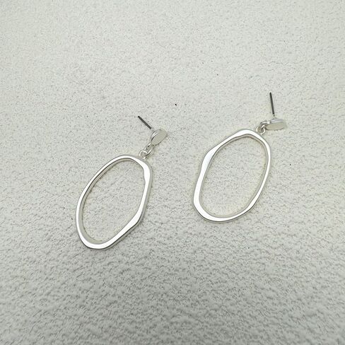 Gold Earrings for Women 14k Gold Plated Geometric Dangle Earrings Lightweight Minimalist Handmade Hammered Texture Oval Disc Drop Double-layer Big Hoop Dangle Earrings for Women in Kuwait