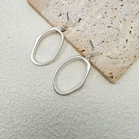 Gold Earrings for Women 14k Gold Plated Geometric Dangle Earrings Lightweight Minimalist Handmade Hammered Texture Oval Disc Drop Double-layer Big Hoop Dangle Earrings for Women in Kuwait