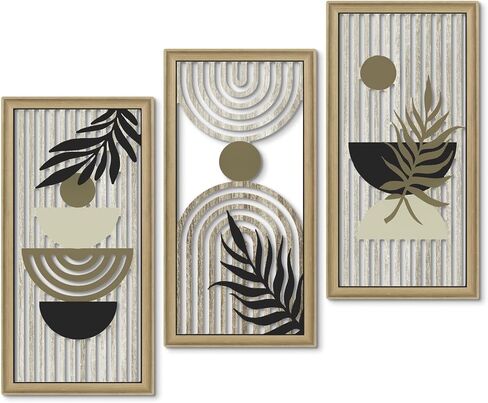 Putuo Decor Boho Abstract Wall Art ، مجموعة من 3 ، ديكور جدران خشبي نباتية ، زرقاء منتصف القرن ، عمل فني مؤطر لغرفة المعيشة ، المكتب in Saudi Arabia