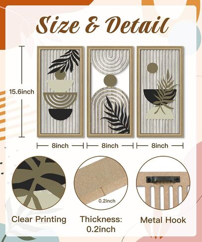 Putuo Decor Boho Abstract Wall Art ، مجموعة من 3 ، ديكور جدران خشبي نباتية ، زرقاء منتصف القرن ، عمل فني مؤطر لغرفة المعيشة ، المكتب in Saudi Arabia