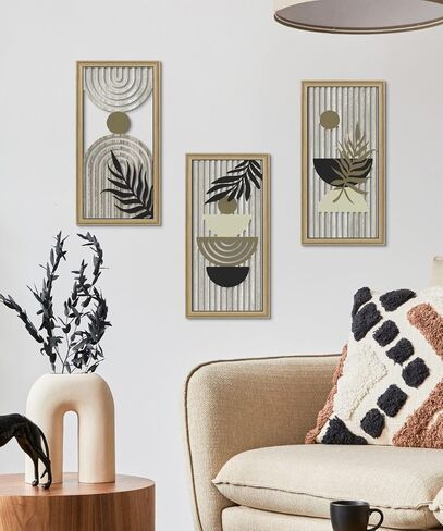 Putuo Decor Boho Abstract Wall Art ، مجموعة من 3 ، ديكور جدران خشبي نباتية ، زرقاء منتصف القرن ، عمل فني مؤطر لغرفة المعيشة ، المكتب in Saudi Arabia