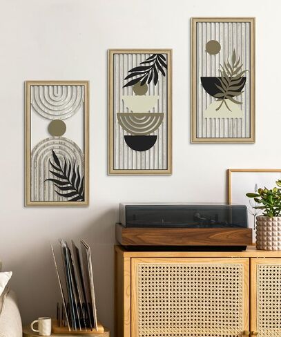 Putuo Decor Boho Abstract Wall Art ، مجموعة من 3 ، ديكور جدران خشبي نباتية ، زرقاء منتصف القرن ، عمل فني مؤطر لغرفة المعيشة ، المكتب in Saudi Arabia