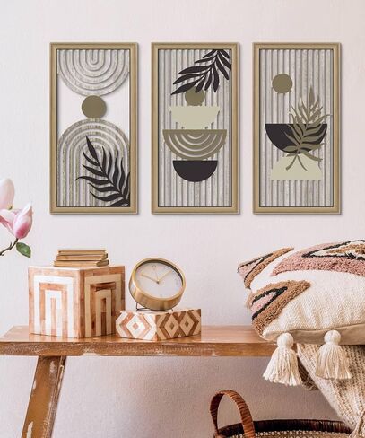 Putuo Decor Boho Abstract Wall Art ، مجموعة من 3 ، ديكور جدران خشبي نباتية ، زرقاء منتصف القرن ، عمل فني مؤطر لغرفة المعيشة ، المكتب in Saudi Arabia