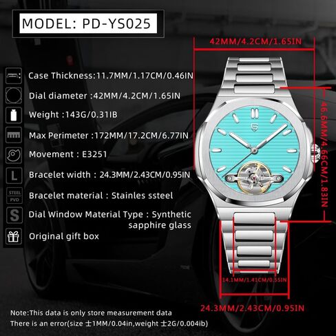 Rollstimi Pagani Design Watch's Watch ، PD-TYS025 ، الرجال التلقائيين للرجال ، التوربيون العظمي ، الحركة الميكانيكية التجارية ، عدسة الياقوت الرياضي ، سوار الفولاذ المقاوم للصدأ ، 42 ملم. in Kuwait