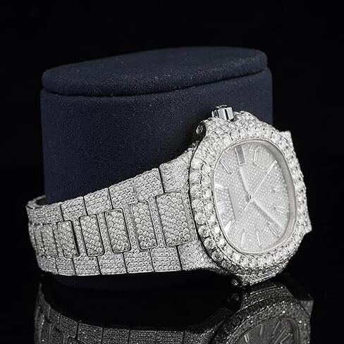 Watch Out Out Luxy Luxury Moissanite Diamond - مرصوف تمامًا من الماس المحاكاة ، مدي روز وردة الذهب والفضة ، مراقبة ساعة مراقبة للرجال Hip Hop Bling Watch Watch Watch Watch in Kuwait