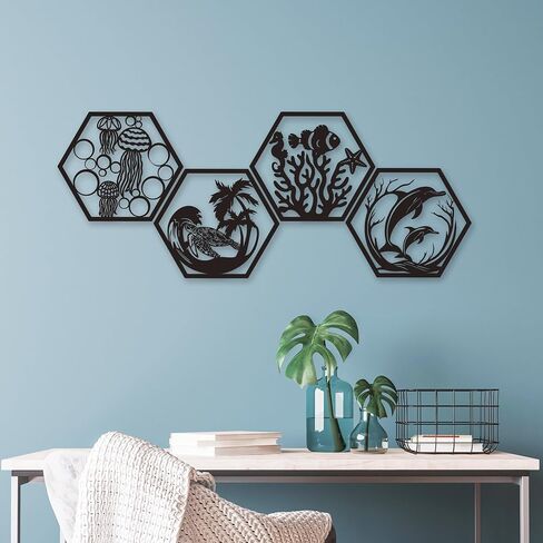 Xedatric African Safari Metal Wall Art-أسد أسود غير لامع من 4 قطع ، الفيل ، الزرافة وديكور وحيد القرن-فن الجدار الأفريقي المقاوم للصدأ للمنزل أو المكتب in Kuwait